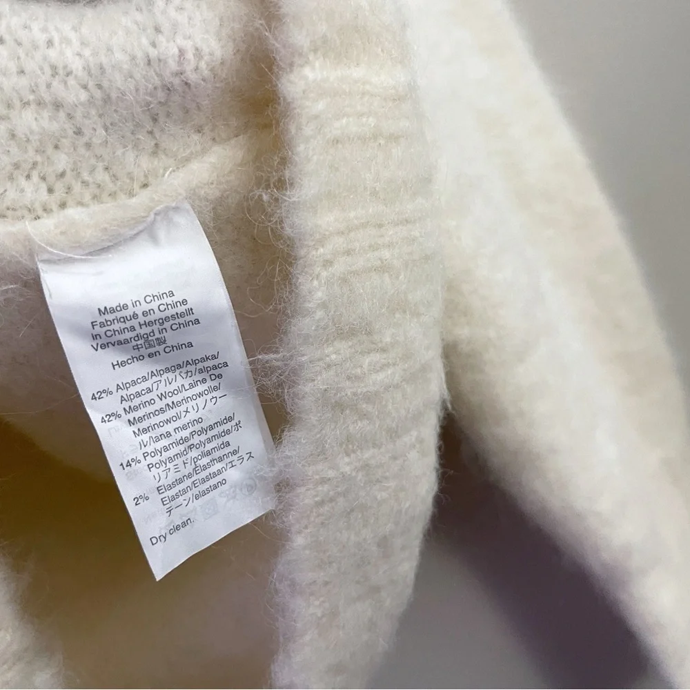 J. Crew Fuzzy Wool Alpaca Women's Cream Crew Neck Sweater Holiday Preppy